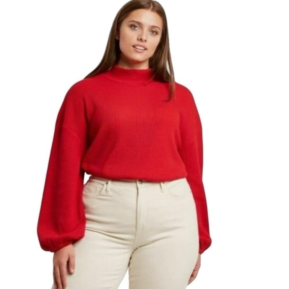 Ava & Viv Waffle Knit Thermal Long Sleeve Mock Neck Top Plus Size